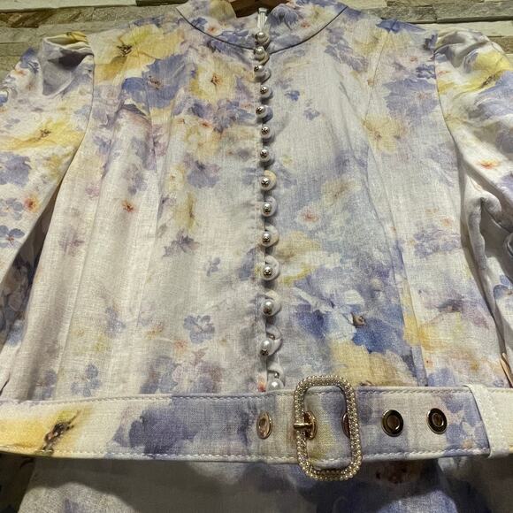 Zimmermann 2, US 6 Crush Buttoned Mini Dress | Lilac Floral Linen 2025 NWOT $950 - Picture 10 of 10